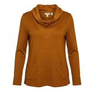 LOGO Lori Goldstein Printed Sweater Knit Cowl Top XS Small Pullover Allspice